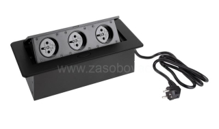 Elektrozásuvka 3 x 230 V výklopná čierna / strieborná